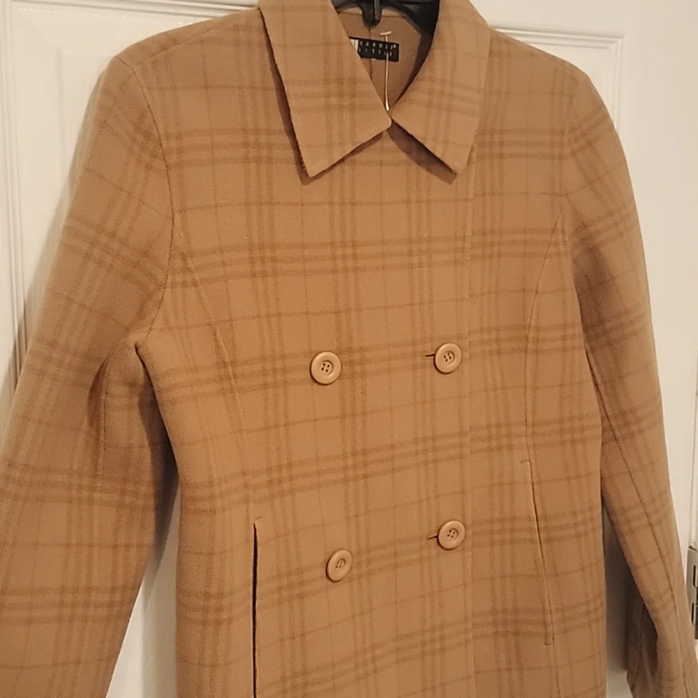 Carol Little szXS Double Breasted Wool Camel Plaid Jacket. BinG - Picture 2 of 9